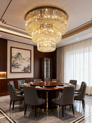 Three Tier Round Ceiling Crystal Chandelier Lighting 59"W 35"H