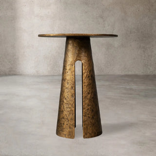Sculptural Antique Brass Side Table with Organic Metal Design