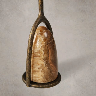 Sculptural Brass Stone Accent Table with Organic Modern Design