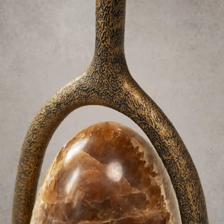 Sculptural Brass Stone Accent Table with Organic Modern Design