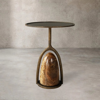 Sculptural Brass Stone Accent Table with Organic Modern Design