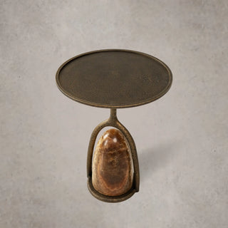 Sculptural Brass Stone Accent Table with Organic Modern Design