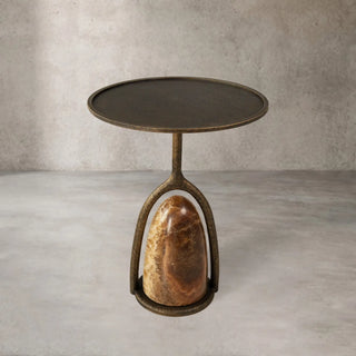 Sculptural Brass Stone Accent Table with Organic Modern Design