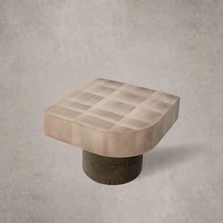 Patina Textured Metal Coffee Table with Sculptural Design