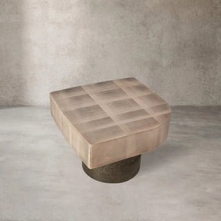 Patina Textured Metal Coffee Table with Sculptural Design