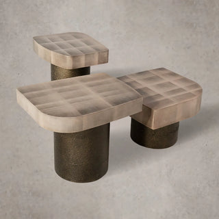 Patina Textured Metal Coffee Table with Sculptural Design