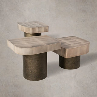 Patina Textured Metal Coffee Table with Sculptural Design