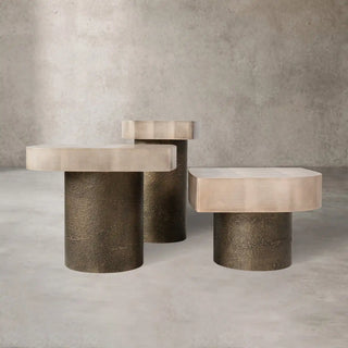Patina Textured Metal Coffee Table with Sculptural Design