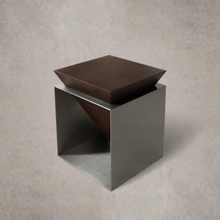 Architectural Walnut Pyramid Accent Table