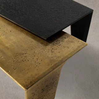 Black Iron Antique Bronze Coffee Table with Sculptural Metal Design