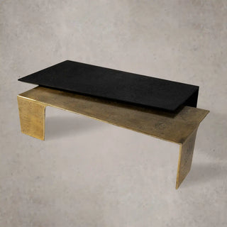 Black Iron Antique Bronze Coffee Table with Sculptural Metal Design