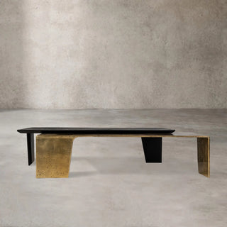 Black Iron Antique Bronze Coffee Table with Sculptural Metal Design