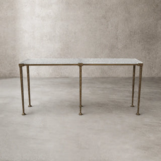 Sculptural Antique Brass Console Table with Acrylic Top