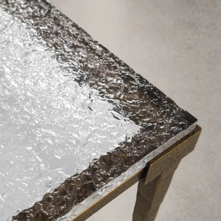 Sculptural Antique Brass Console Table with Acrylic Top