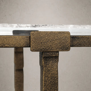 Sculptural Antique Brass Console Table with Acrylic Top