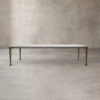 Hammered Antique Brass Coffee Table with Sculptural Metal Frame