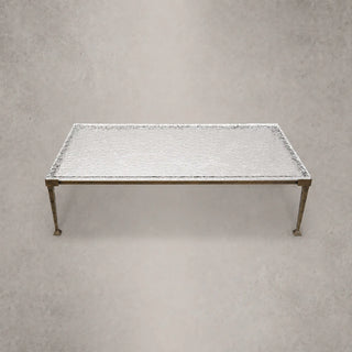Hammered Antique Brass Coffee Table with Sculptural Metal Frame