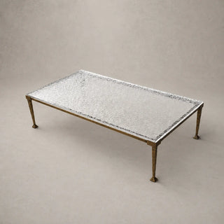 Hammered Antique Brass Coffee Table with Sculptural Metal Frame