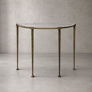 Handcrafted Antique Brass Console Table with Sculptural Metal Design