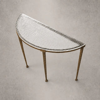 Handcrafted Antique Brass Console Table with Sculptural Metal Design