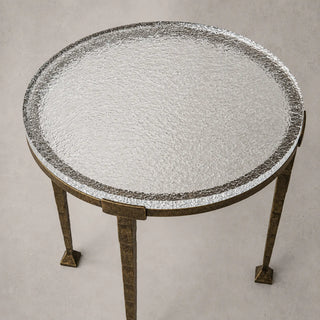 Handcrafted Antique Brass Accent Table with Sculptural Metal Design