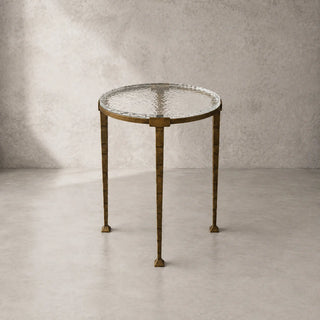 Handcrafted Antique Brass Accent Table with Sculptural Metal Design