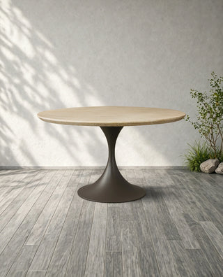Outdoor Round Dining Table with Launette Base – Modern Weather-Resistant Patio Table