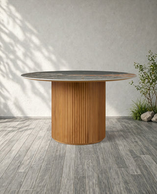 Beaumont Outdoor Teak Round Dining Table – Weather-Resistant Patio Table