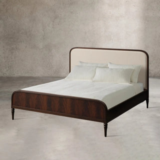 Frances Vintage Figured Mahogany Wood Upholstered Bed