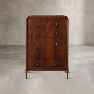 Frances Vintage Figured Mahogany Wood Five-Drawer Dresser