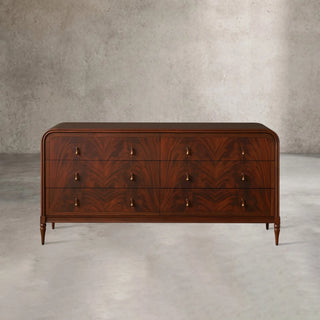 Frances Vintage Figured Mahogany Wood Six-Drawer Dresser