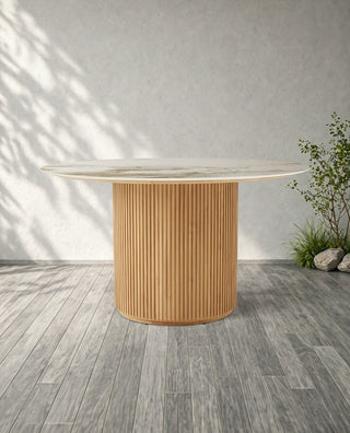 Beaumont Outdoor Teak Round Dining Table – Weather-Resistant Patio Table