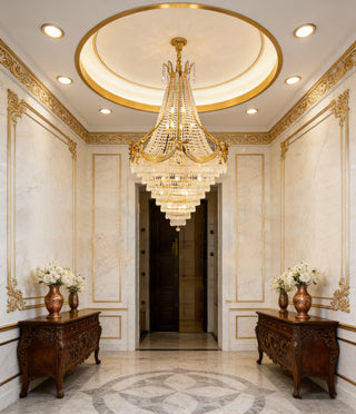 45X71 Inch Big Luxury Brass and Crystal Chandelier Lighting for High Ceiling Entrance