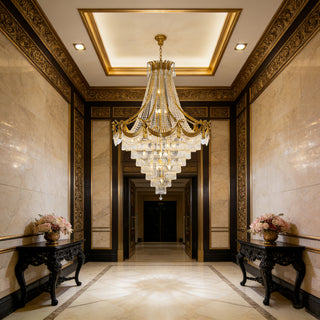 59X79 Inch Large Foyer Chandelier Gold Crystal Chandelier Lighting for High Ceiling