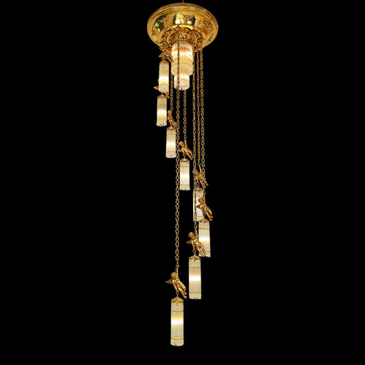 Luxury Flush Mounted 138 Inch Long Antique Brass Angels Chandelier for Staircase