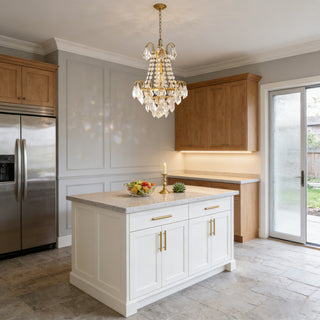 Stylish Small 12'' W x 18'' H Antique Brass & Crystal Chandelier – Ideal for Kitchen Island Small Kitchen Breakfast Nook