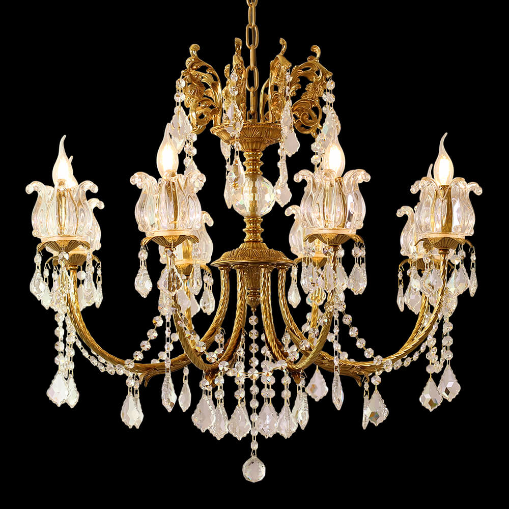 31X27 Inch 8 Lights Candle Style Traditional Chandelier Small Antique Brass and Crystal Chandelier