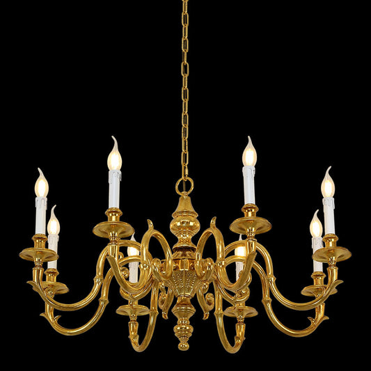 35X18 Inch 8 Lights Vintage French Gold Brass Chandelier for Master Bedroom