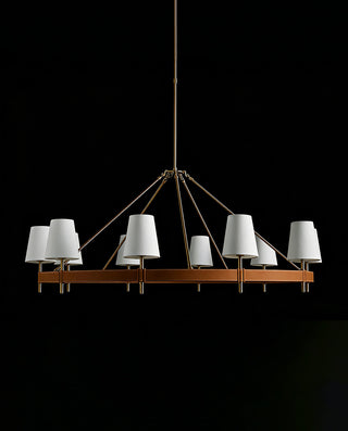 Hastings Halo Chandelier Modern Brass Round Chandelier with Linen Shade for Dining Room
