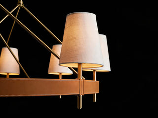Hastings Halo Chandelier Modern Brass Round Chandelier with Linen Shade for Dining Room