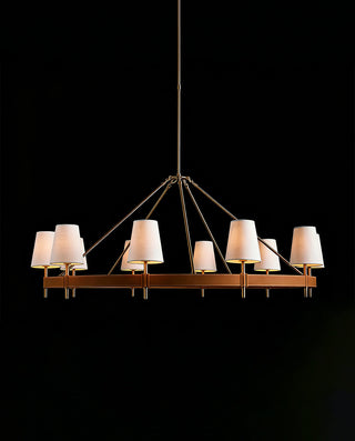Hastings Halo Chandelier Modern Brass Round Chandelier with Linen Shade for Dining Room