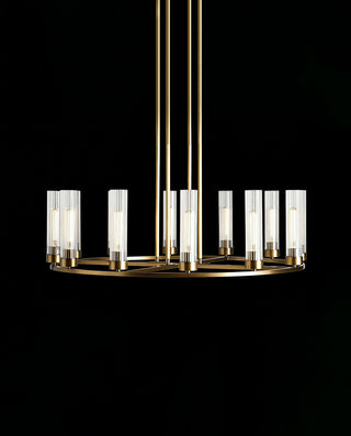 Andreas Round Brass Chandelier - Fluted Glass Modern Pendant Light for Dining Room