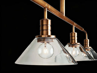 Theron Linear Chandelier Industrial Brass Glass Cone Pendant Light for Kitchen Island