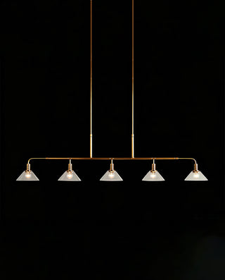 Theron Linear Chandelier Industrial Brass Glass Cone Pendant Light for Kitchen Island