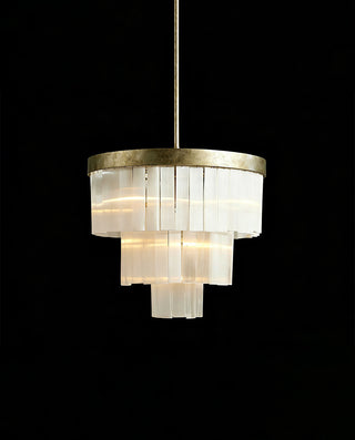 Hastings Linear Chandelier Mid Century Modern Brass Leather Linen Pendant Light for Dining Room