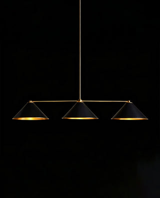 Arno 3-Light Linear Chandelier Modern Brass Cone Pendant Light for Kitchen Island