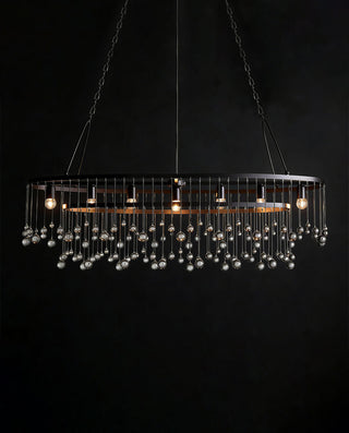 7-Light Oval Chandelier – Adjustable Height Metal Ceiling Fixture