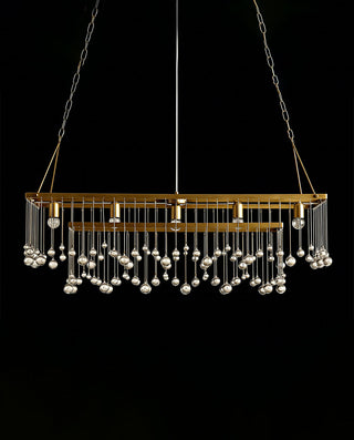 Aubrey Brass Rectangular Chandelier - Modern Statement Pendant Light for Dining Room & Kitchen Island