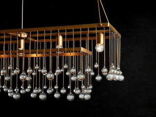Aubrey Brass Rectangular Chandelier - Modern Statement Pendant Light for Dining Room & Kitchen Island