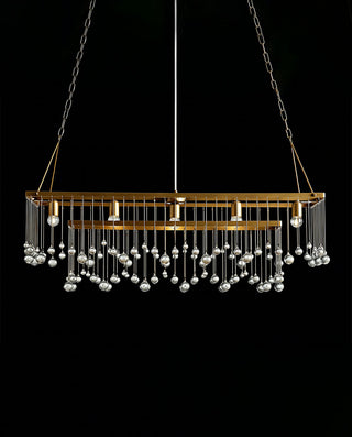 Aubrey Brass Rectangular Chandelier - Modern Statement Pendant Light for Dining Room & Kitchen Island
